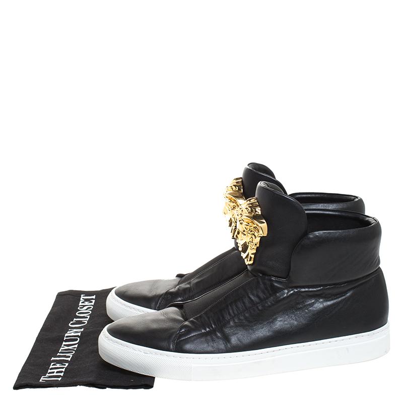 Versace Black Leather Palazzo Medusa High Top Sneakers Size 42 1