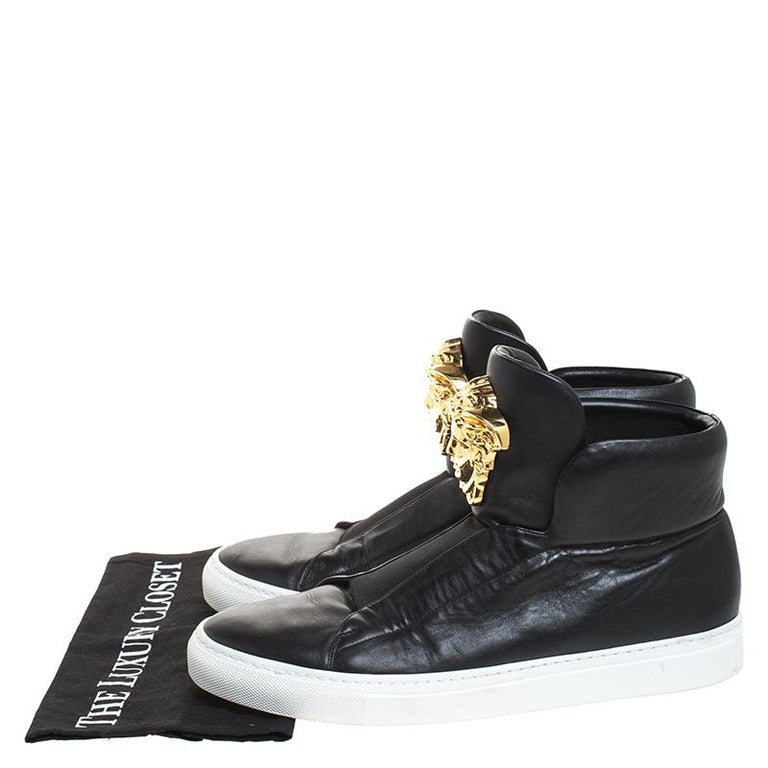 Versace Black Leather Palazzo Medusa High Top Sneakers Size 42 at 1stDibs