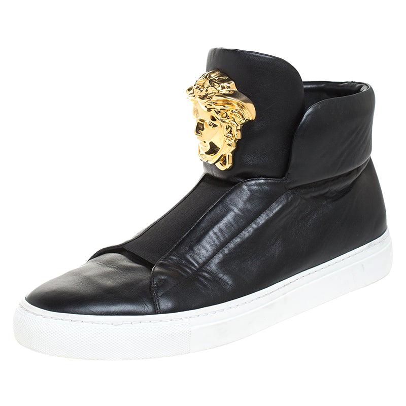 Versace Black Leather Palazzo Medusa High Top Sneakers Size 42 at 1stDibs