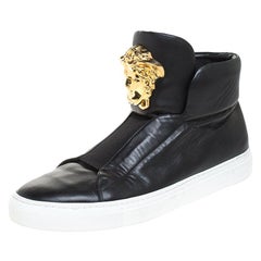 Versace Black Leather Palazzo Medusa High Top Sneakers Size 42