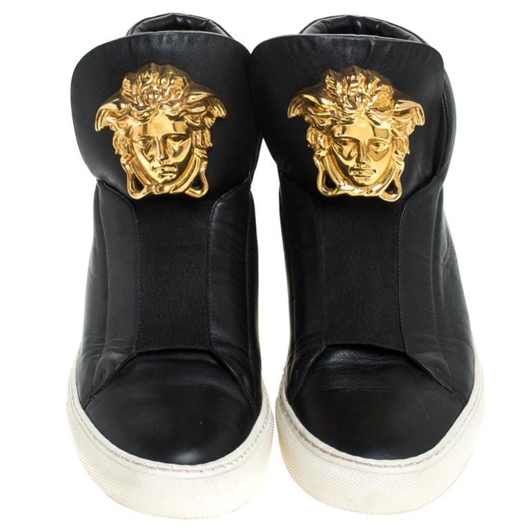 Versace Black Leather Palazzo Slip On High Top Sneakers Size 40 For ...