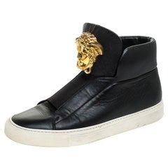Versace Black Leather Palazzo Slip On High Top Sneakers Size 40