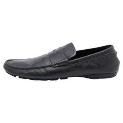 Versace Black Leather Penny Slip On Loafers Size 43