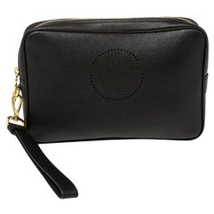 Versace Black Leather Perforated Medusa Wristlet Clutch