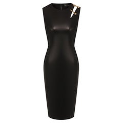 Versace Black Leather Pin Up Gold Tone Safety Pin Cocktail Dress Size 40