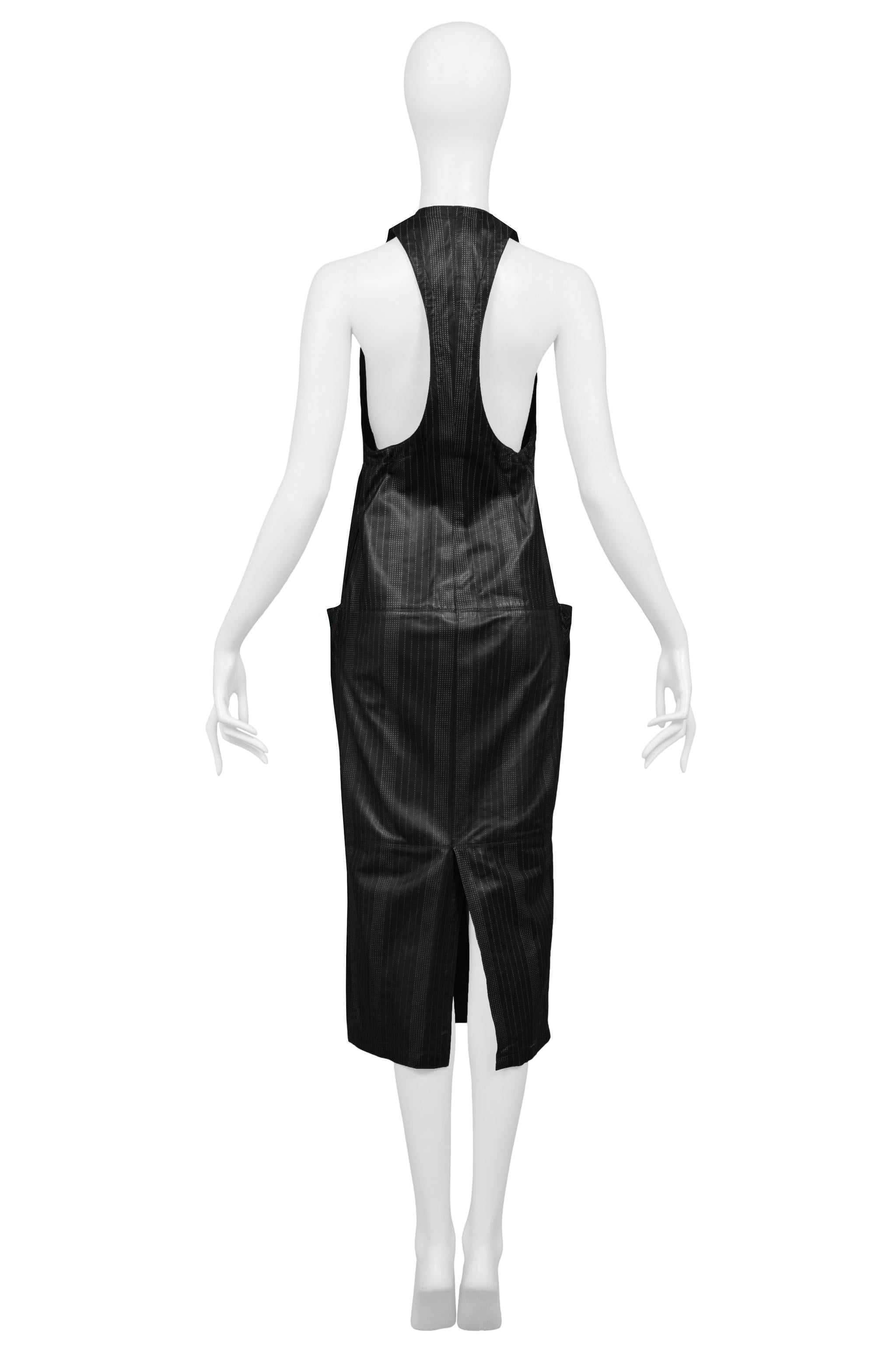 Versace Black Leather Pinstripe Tank Dress 1990S For Sale 1