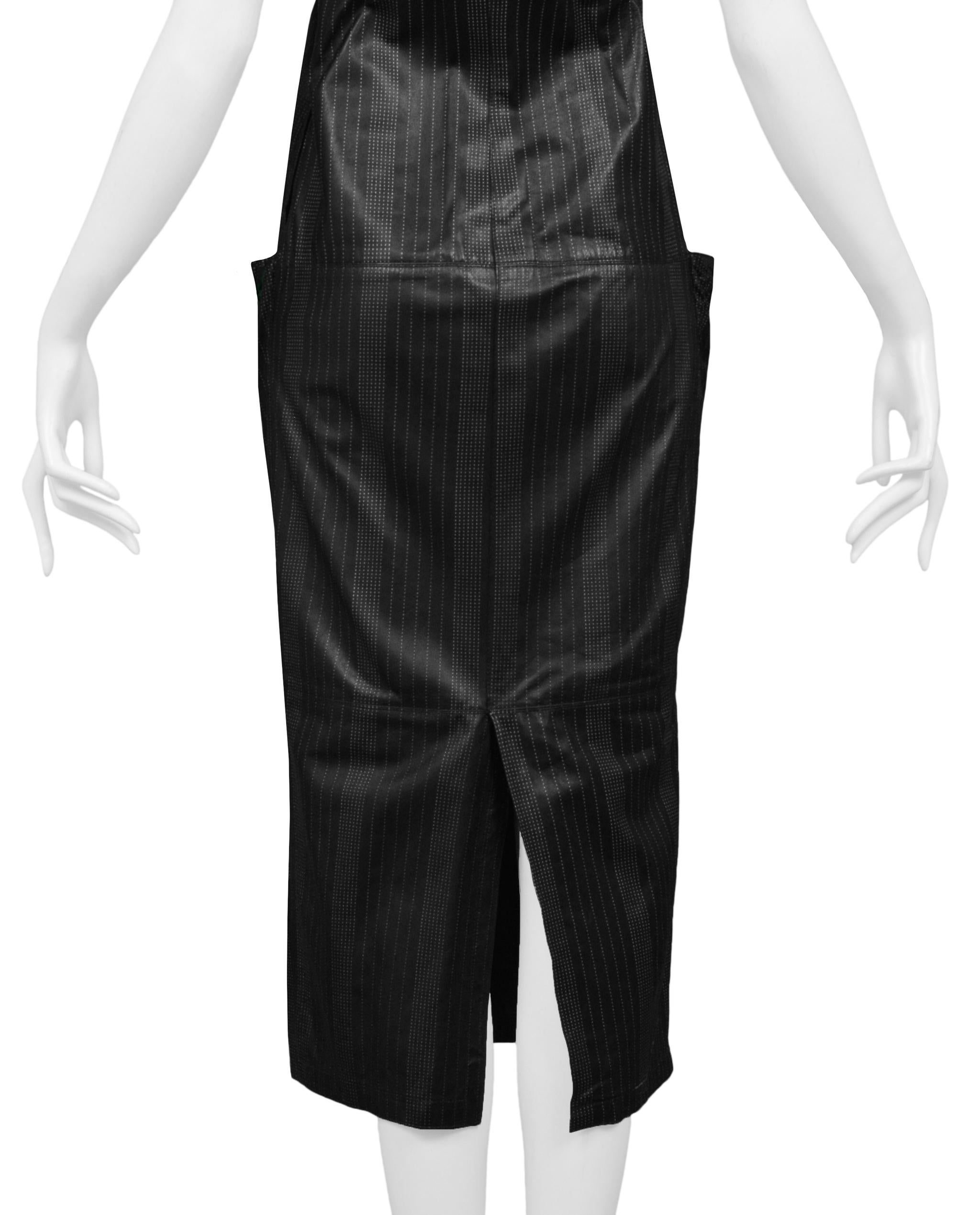 Versace Black Leather Pinstripe Tank Dress 1990S For Sale 3