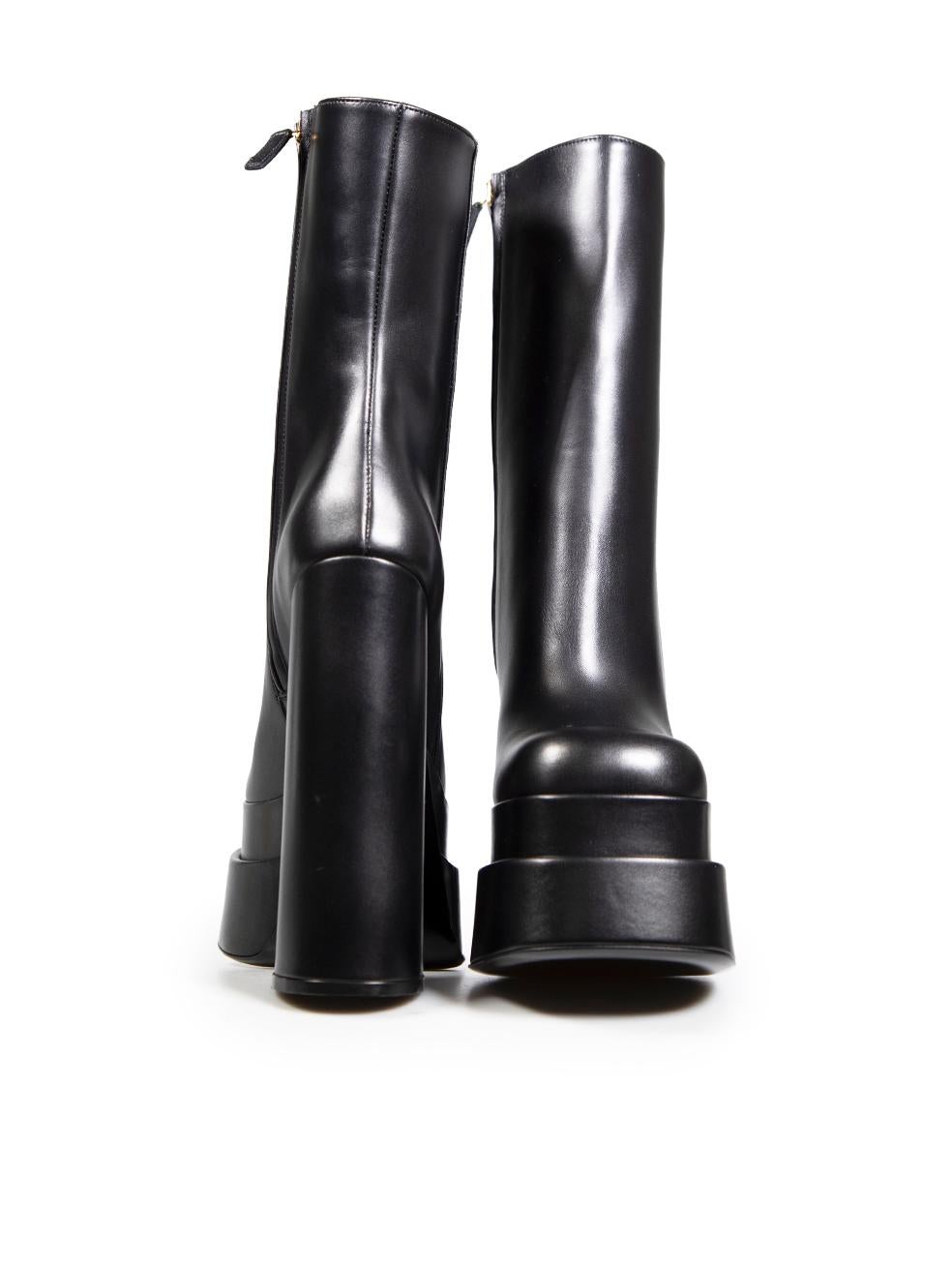Versace Black Leather Platform Mid Calf Boots Size IT 36 In New Condition In London, GB
