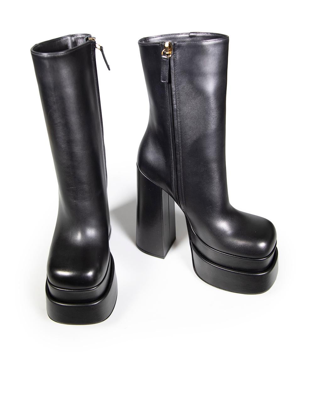 Versace Black Leather Platform Mid Calf Boots Size IT 36 2