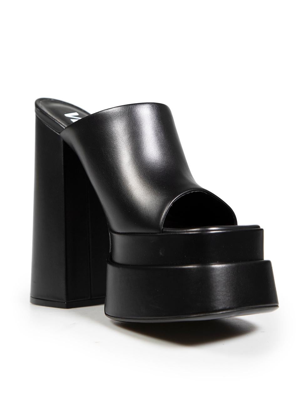 CONDITION is New with tags. Due to poor storage, minimal wear is seen on both shoes with minor abrasions seen on the platform mid soles and heel stems. Discolouration inside both shoes on this brand new Versace designer item. This item comes with