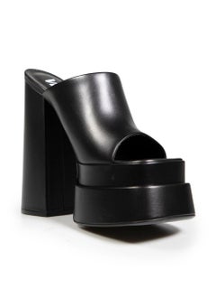 Versace Black Leather Platform Mules Size IT 38.5