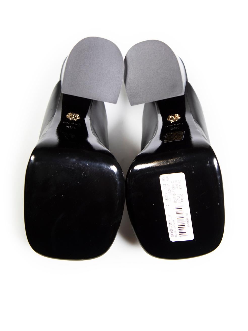 Women's Versace Black Leather Platform Mules Size IT 38.5 For Sale