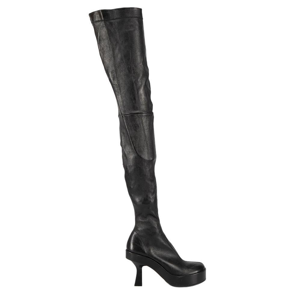 Versace Black Leather Platform Over The Knee Boots Size It 41