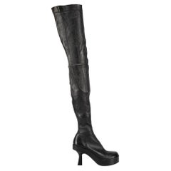 Versace Black Leather Platform Over The Knee Boots Size IT 41