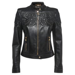 Versace Black Leather & Python Zip Front Biker Jacket S