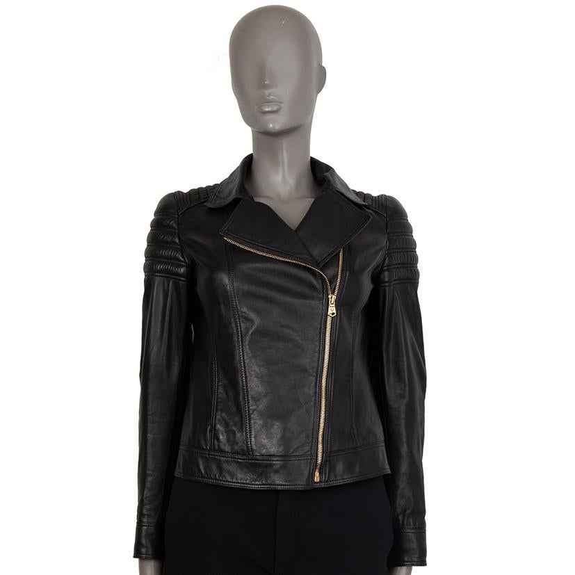 Women's VERSACE black leather QUILTED DETAILS BIKER Jacket 40 S For Sale