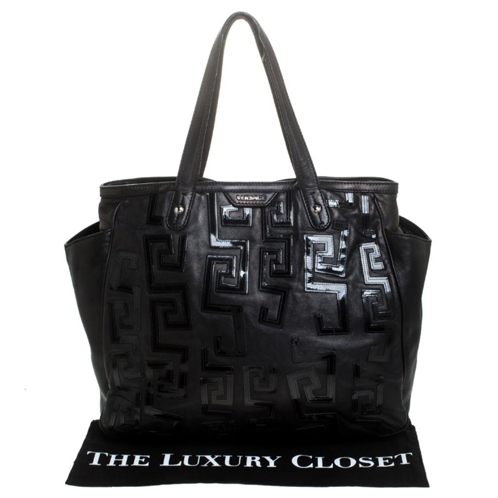 black leather shopper
