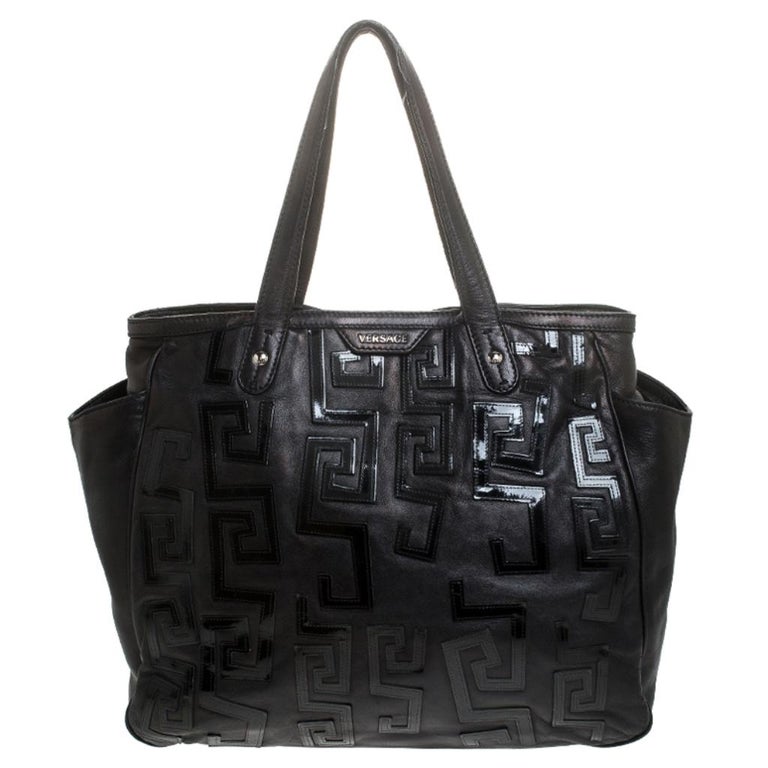Versace Black Leather Shopper Tote For Sale at 1stDibs