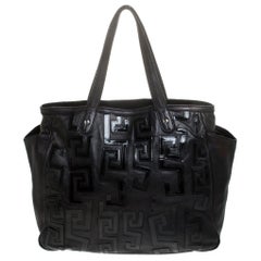 Versace Black Leather Shopper Tote