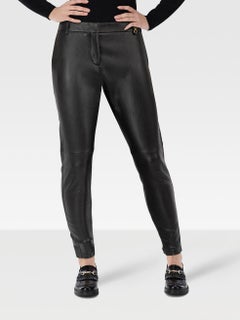 Versace Black Leather Skinny Fit Trousers Size S