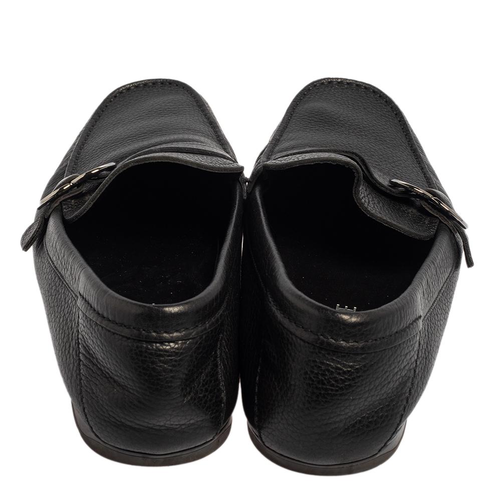 Versace Black Leather Slip On Loafers Size 43.5 For Sale 1