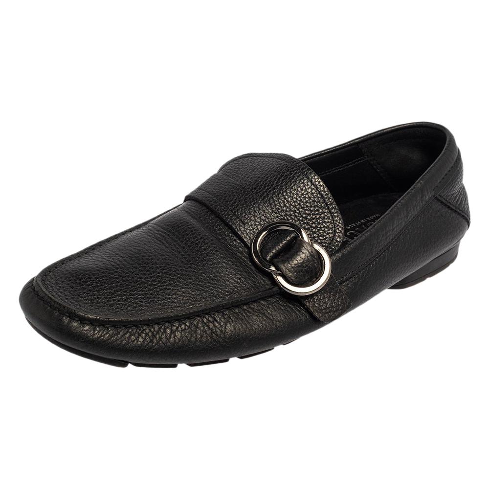 Versace Black Leather Slip On Loafers Size 43.5 For Sale