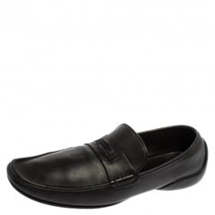 Versace Black Leather Slip on Loafers Size 44