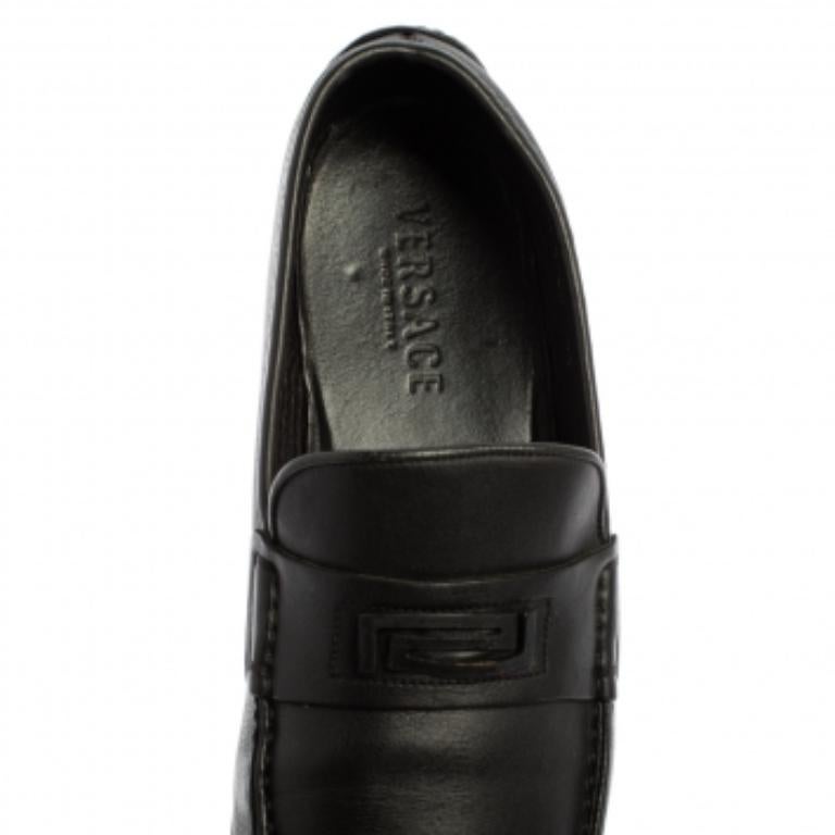 Men's Versace Black Leather Slip on Loafers Size 44 For Sale
