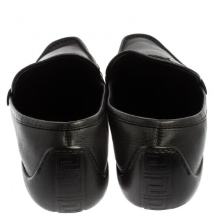 Versace Black Leather Slip on Loafers Size 44 For Sale 1