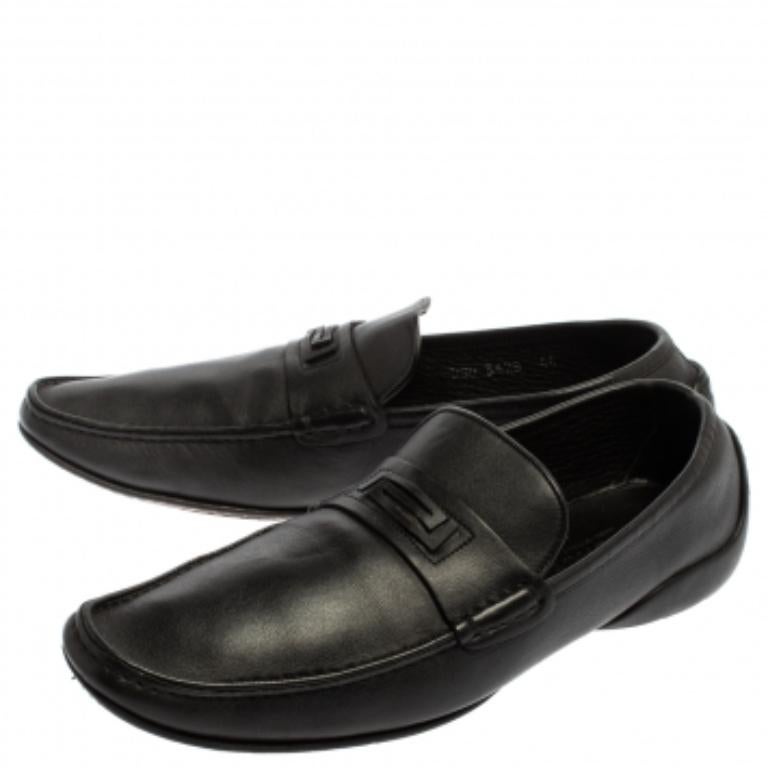 Versace Black Leather Slip on Loafers Size 44 For Sale 2