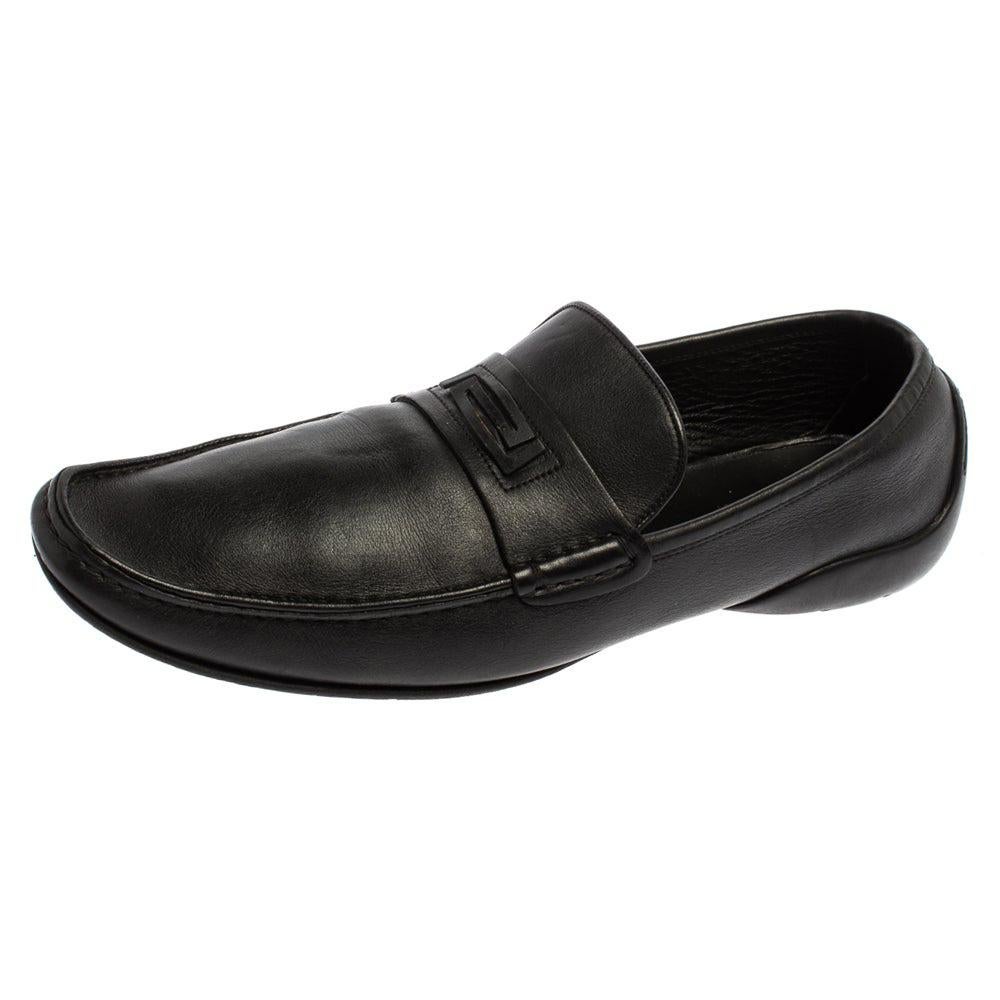 Versace Black Leather Slip On Loafers Size 44 For Sale