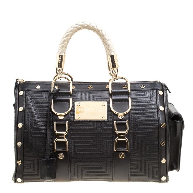 Versace Black Leather Snap Out Of It Satchel For Sale at 1stDibs