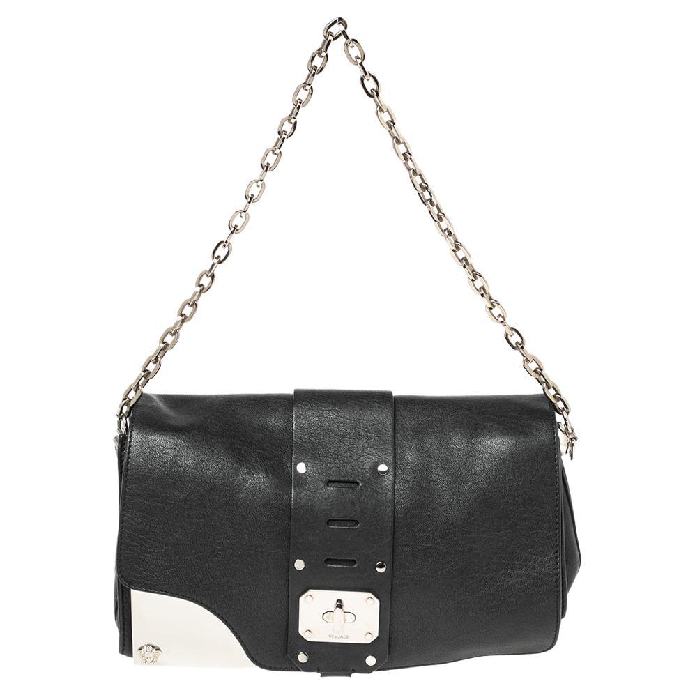 Versace Black Leather Stardust Shoulder Bag