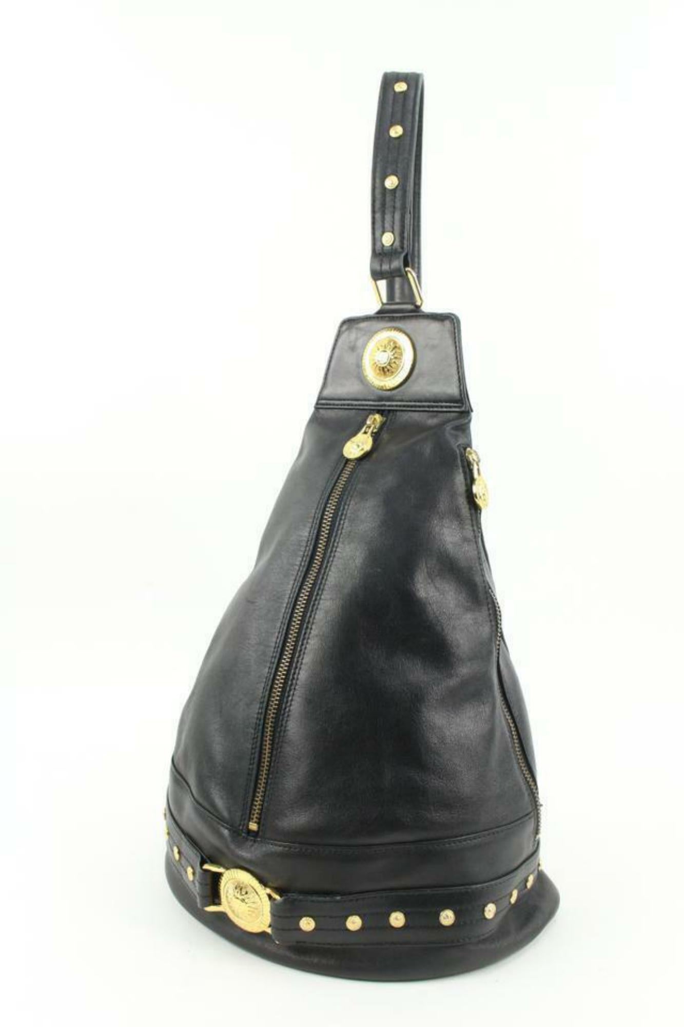 Versace Black Leather Studded Medusa Sling Bag 1V123a For Sale 6