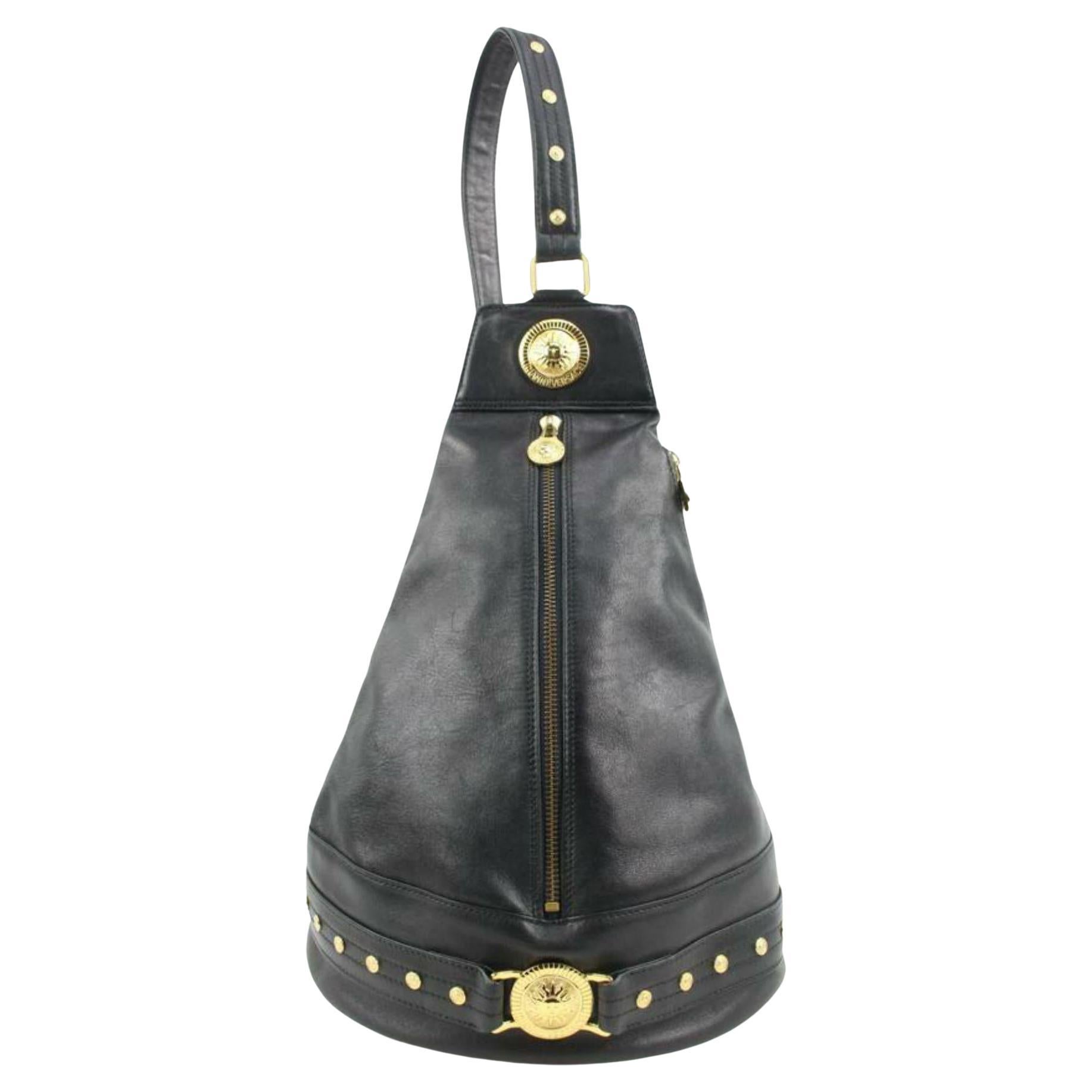 Versace Black Leather Studded Medusa Sling Bag 1V123a For Sale
