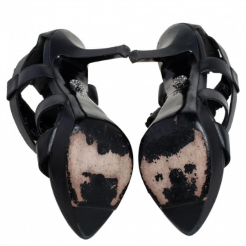 Versace Black Leather T Strappy  Platform Sandals Size 37.5 3