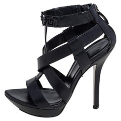 Versace Black Leather T Strappy Platform Sandals Size 37.5