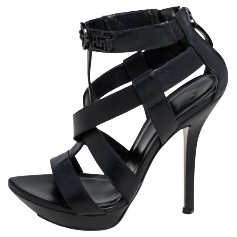 Versace T Strappy de cuero negro  Sandalias de plataforma talla 37.5