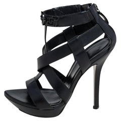 Versace - T Strappy in pelle nera  Sandali con plateau misura 37,5