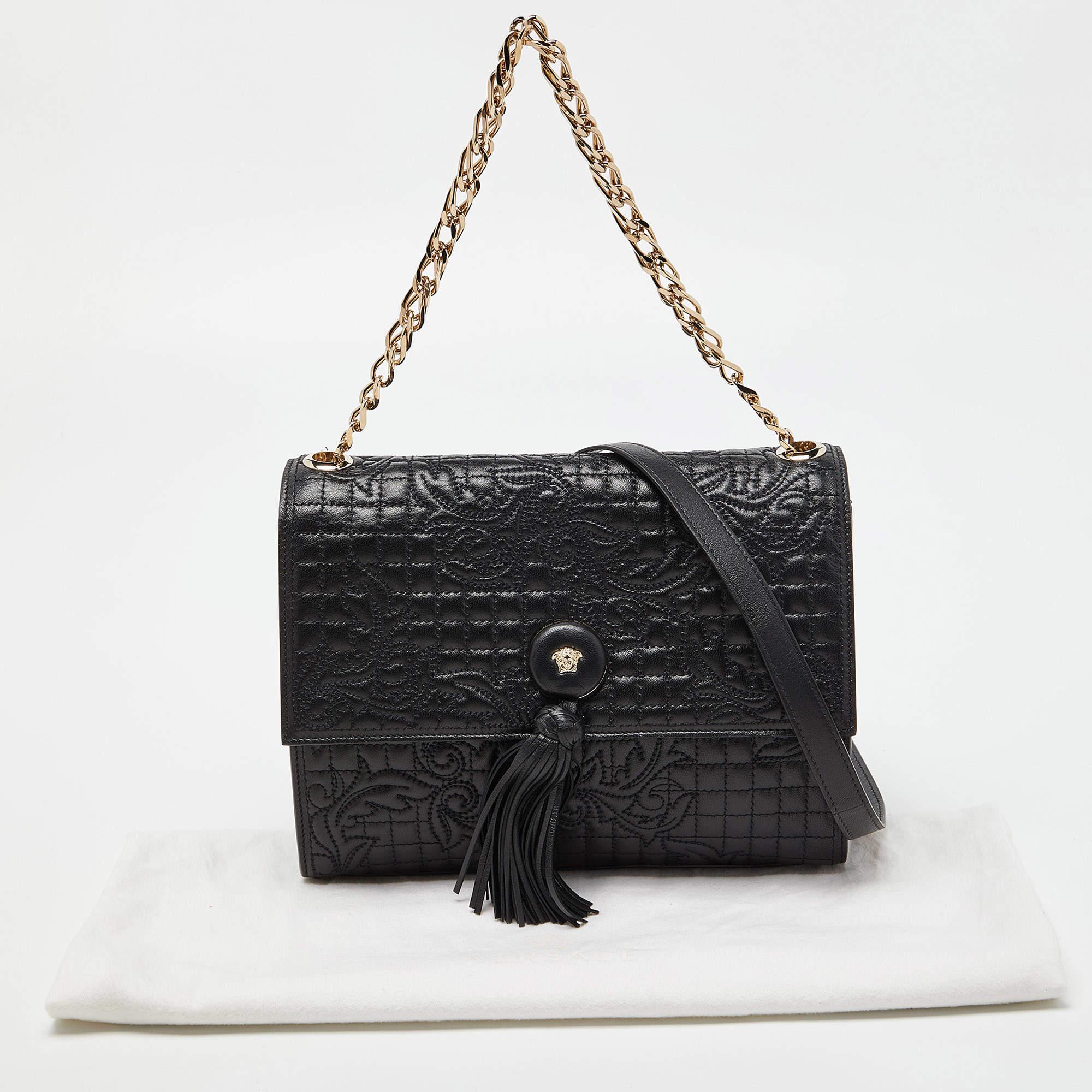 Versace Black Leather Tassel Medusa Shoulder Bag 8