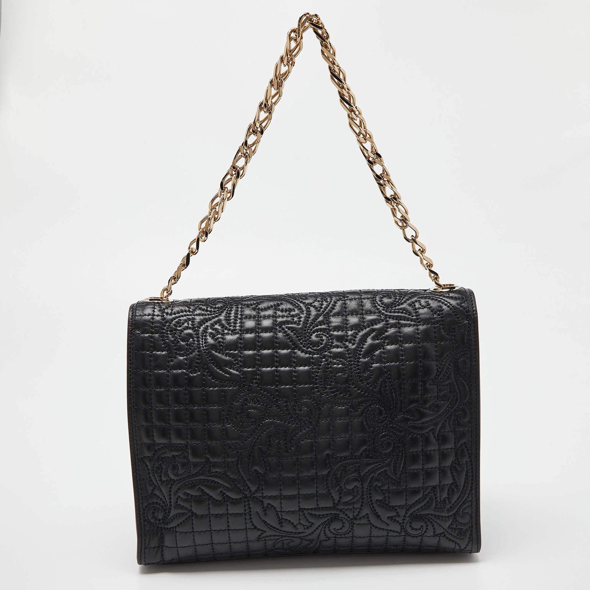 Women's Versace Black Leather Tassel Medusa Shoulder Bag