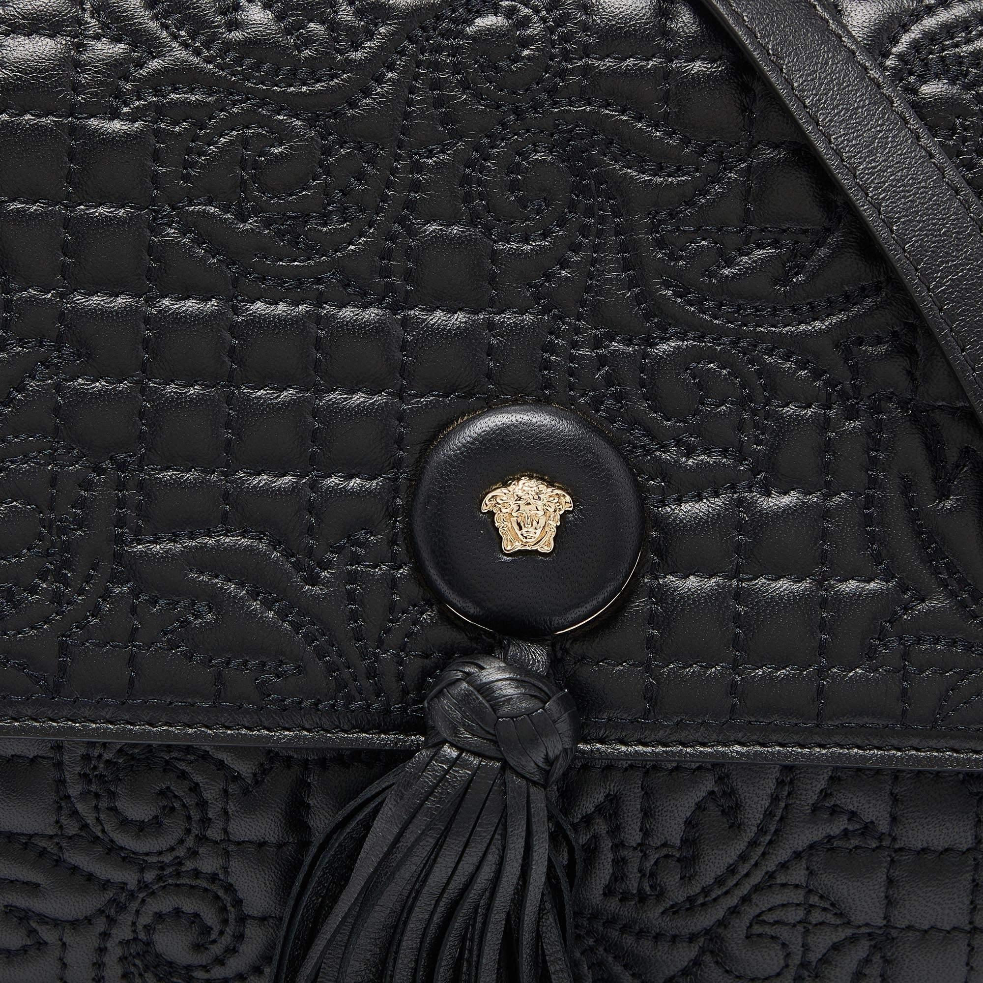 Versace Black Leather Tassel Medusa Shoulder Bag 1