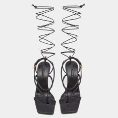 Versace Black Leather Thong Lace Up Sandals Size 38