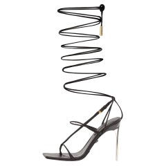 Versace Black Leather Thong Lace Up Sandals Size 38