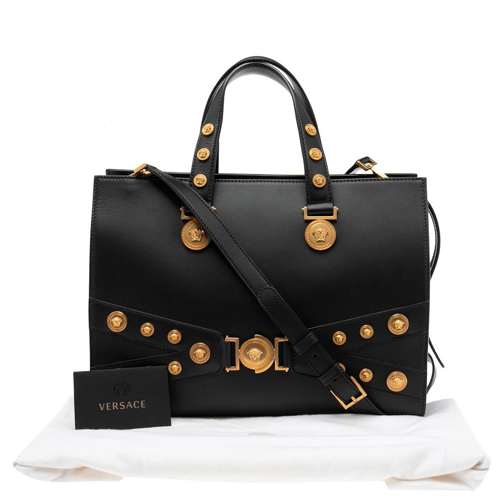 Versace Black Leather Tribute Medussa Studded Tote 7