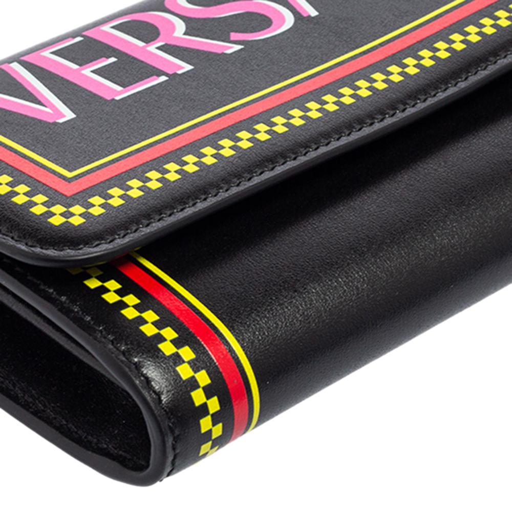 Versace Black Leather Vintage Logo Flap Continental Wallet 1