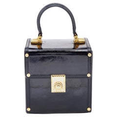 Versace Black Leather Vintage Sun Vanity Box Trunk Handle Bag