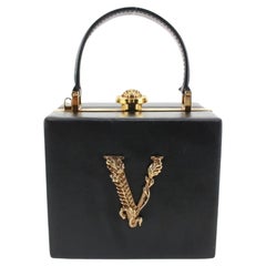 Versace Black Leather Virtus Vanity Box Bag 87v629s