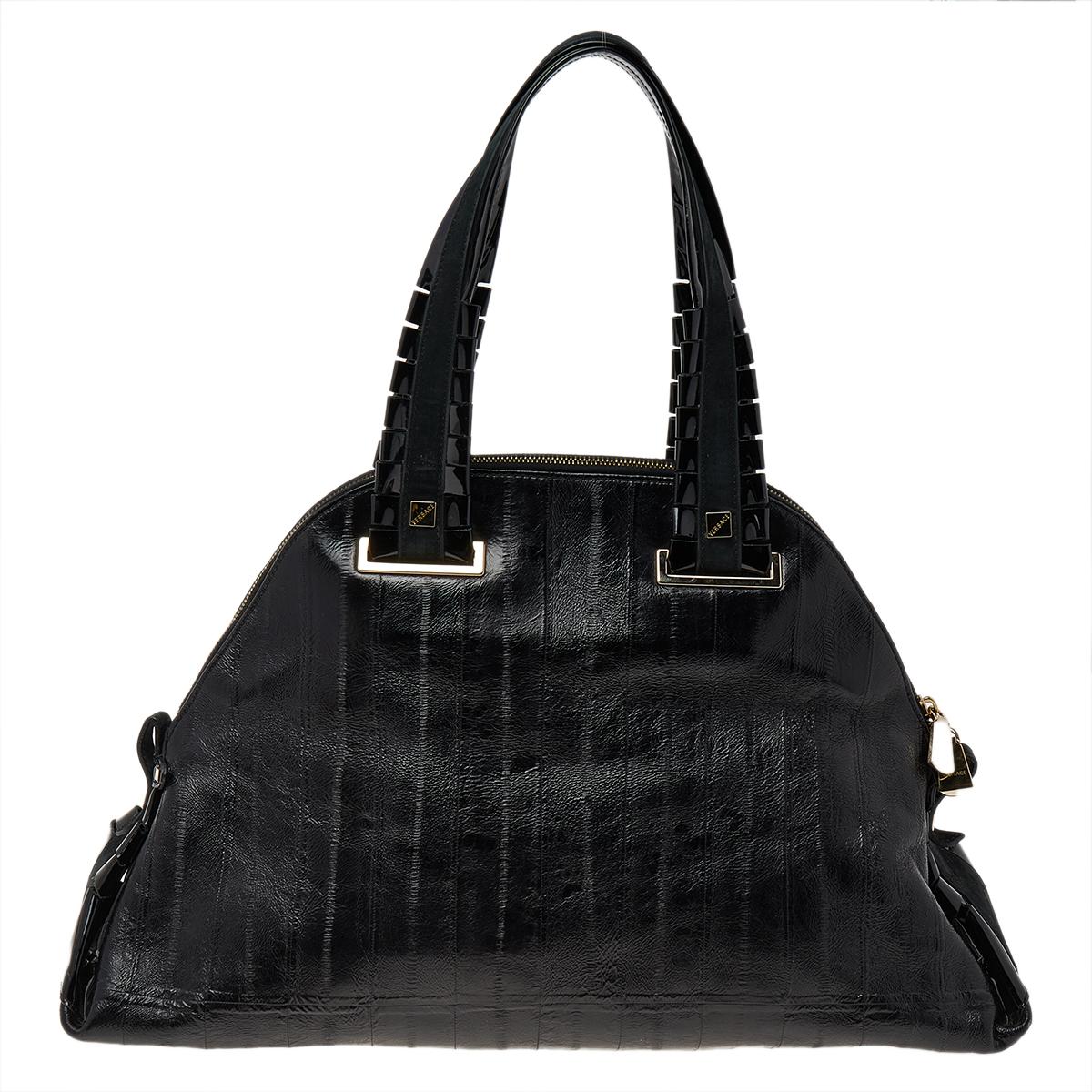 Versace Black Leather Zip Satchel 7