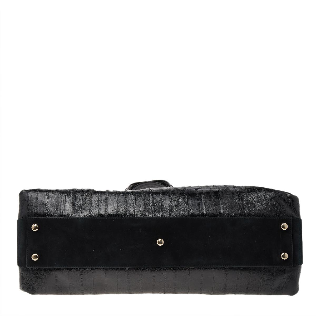Women's Versace Black Leather Zip Satchel